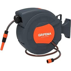 GRIFEMA G301-15, Hose Reel for Wall Mounting, Hose Box with 15 m Hose, Wall Hose Reel with 180° Rotation, Automatic Reel with Adjustable Nozzle