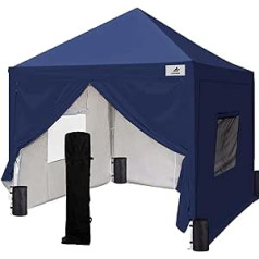 Finfree Gazebo Folding Gazebo 3 x 3 m with 4 Side Panels and Wheel Bag, Waterproof Foldable Tent, Garden Gazebo with 4 Sand Bags in Dark Blue