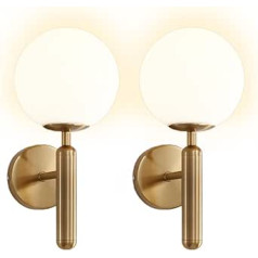 VOMI Pack of 2 E14 Wall Lamps, Indoor Glass Ball Shade, Gold Brass Wall Light, Industrial Vintage Living Room Wall Lighting, Bedroom, Children's Room, Bathroom Lamps, Bedside Lamp, Wall Mounting,