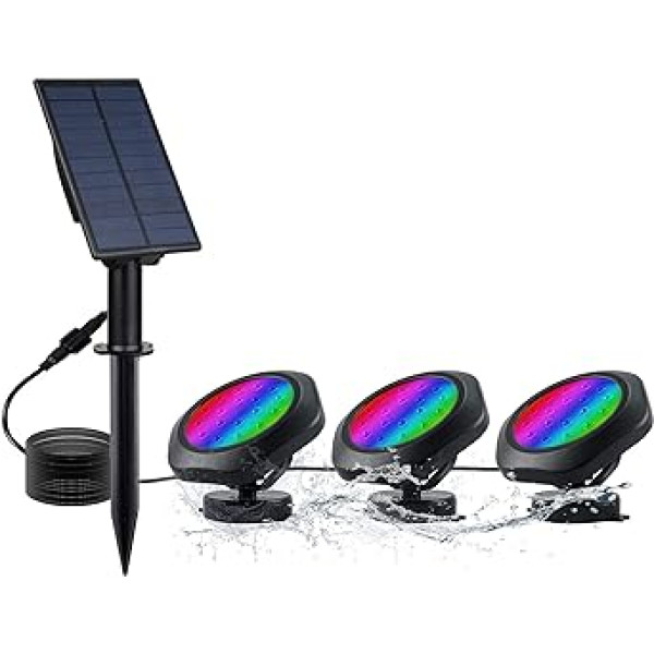 CORESLUX Solar Teichbeleuchtung RGB Solar Unterwasserstrahler Draussen Tauchstrahler Einstellbare Unterwasserleuchten RGB Farbwechsel IP68 Wasserdicht Gartenscheinwerfer (3 Stücke)