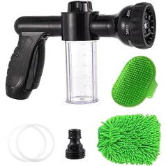 8-in-1 Car Wash Brush Foam Gun Garden Hose Nozzle Foam Cannon Bottle Soap Sprayer (Black)