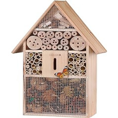 CADOCA® Insektenhotel 48x31x10cm Holz Spitzdach Garten Bienenhotel Insektenhaus Nistkasten wetterfest zum Aufhängen