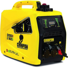 Champion Power Equipment Petrol + Gas Power Generator (2000 Watt, Power Inverter, Generator with LED Display, Dual Fuel, Extremely Quiet) 8200i-E-DF-EU, Yellow