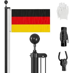ZMTECH karoga masts 6 m stabils lietošanai ārpus telpām, 60 cm alumīnija dārza karoga masts ar 2 Vācijas karogiem, virvi un spailēm ballītēm, dārzam, mājai, dzīvošanai un biznesa vajadzībām, melns