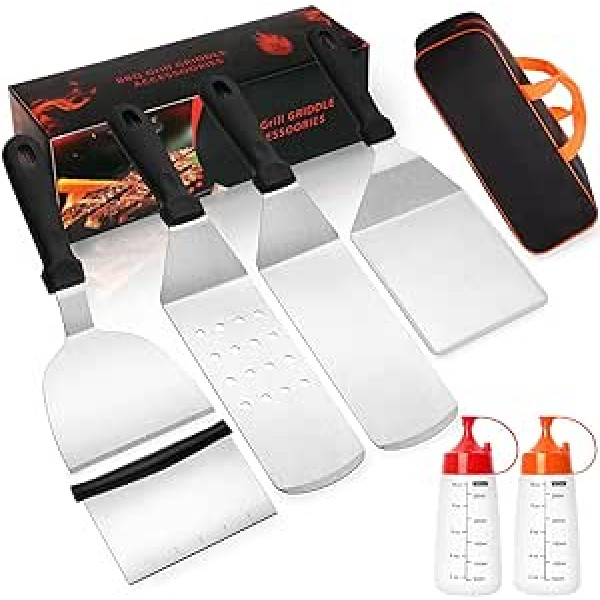 AIKWI Blackstone Flat Top BBQ Accessories Tool Set Professional Set Including Large Spatula, Burger Turner, Chopper, Bottles and Carry Bag, Perfect for Outdoor BBQ, Cooking