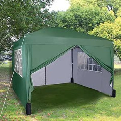 Pop-Up Gazebo 3 x 3 m Folding Gazebo with Sides 2 Wind Rods and 4 Weight Bags and Silver-Coloured Protective Layer Waterproof Marquee Canopy WS (Green)