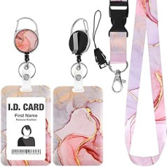 Amabro Marble Badge Holder Lanyard Set, Badge Holder with Retractable Reel and Marble Lanyard for Keys (Pink)