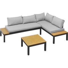 Gartenfreude Ambience, flexible, water-repellent, frame cushions: light grey/WPC lounge, aluminium, dark grey/grey-teak