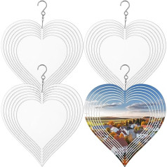 4 Pieces Sublimation Wind Chimes Heart 8 Inch Wind Chimes Metal Hanging Spinner Metal Wind Chimes for Crafts 3D Wind Chime Hanging for Indoor Outdoor Garden Lawn Yard Decoration
