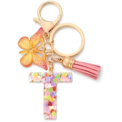 CHUQING Initial Letter Keyring for Girls Women Pink Cute Butterfly Heart Keychain for Backpack School Bag