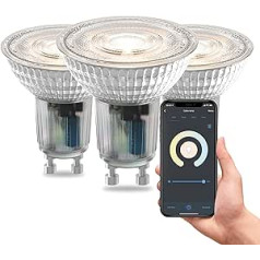 CALEX GU10 viedā LED lampa, 3 er komplekts, GU10 Alexa lampa ar spriegumu un lietotni, 5 W Wifi LED Leuchtmittel GU10, WLAN GU10 LED Warmweiss dimmbar 1800-3000K, 1 er-Set