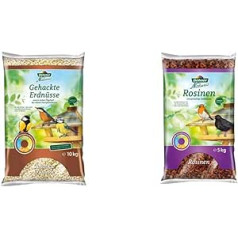 Dehner Natura Wild Bird Food Chopped Peanuts 10kg & Natura Wild Bird Feeder, Raisins, 5kg