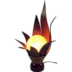 Guru-Shop Palm Leaf Lotus galda lampa, roku darbs no Bali dabīga materiāla palmu koka Modelis Palmera 1 Dekoratīvā lampa Garastāvokļa lampa