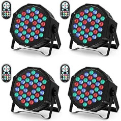 Pack of 4 LED Par Spotlights, 36 LEDs, Stage Lights, Party Lights, RGB DMX512 with Remote Control, Disco Light, Headlight, Moving Head for Stage DJ, Party, Show, Bar, Halloween, Christmas