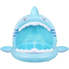 Baby Pool with Canopy, Shark Paddling Pool for Toddlers, Children's Inflatable Pool with Water Sprinkler, Water Play Area for Children, for Indoor and Outdoor Use