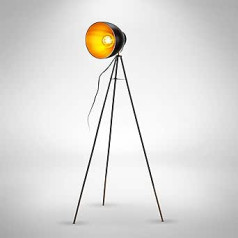 B.K.Licht Vintage Floor Lamp, Retro Floor Lamp, Metal, Black/Gold, E27 Socket, Max. 40 W, Foot Switch, Lampshade Diameter 24 cm, Design Studio Lamp, Bulb Not Included