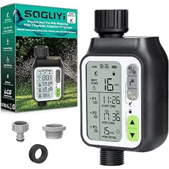 SOGUYI Rain Sensor Hose Timer, Irrigation Timer with 3 Separate Programmes, Automatic Garden Irrigation System, Large LCD Screen, Waterproof Sprinkler Timer for Garden, Lawn