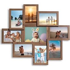 VictoR Collage Picture Frame Brown Wood with 9 Pictures (8 x 10 x 15 cm, 1 x 13 x 18 cm) - Collage Picture Frame Set - Photo Frame Collage Wood