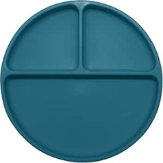 Kobalta zila pārtikas kvalitātes silikona bērnu šķīvis, neslīdošs piesūceknis, izliektas malas, atšķiršanas dāvana