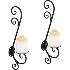 Sziqiqi Pack of 2 Wall Candle Holder, Wall Tea Light Holder, Metal Candle Holder, Wall Candle Holder, Tea Light Holder, Black Candle Holder, Pillar Candles, Decor for Bedroom, Dining Room, Living Room