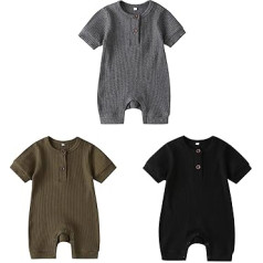 amropi Baby Girls 3-Pack Short Sleeve Sleep Rompers Cotton Pyjamas for 0-18 Months