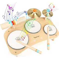 Wooden Toy Drum Kit Children's Drum 8 in 1 Musical Instruments Children Toy from 2 3 4 5 Years Boys Girls