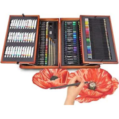 174-Piece Painting Set Deluxe Artist Painting Set, Drawing Set Wooden Painting Case - Painting Box for Children Drawing Set with Wax Crayons Colouring Pencils Watercolours Acrylic Paints Pastel Brush