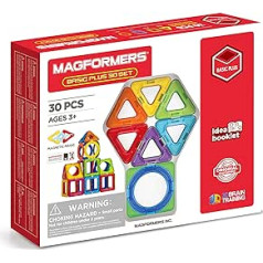 Magformers 715015 Basic 30 magnētisks konstrukcijas komplekts ar apļveida gabaliņiem Basisset Plus, 30dlg, zils, sarkans, oranžs, zaļš, violets