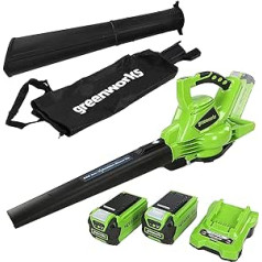 Greenworks Tools Cordless Leaf Vacuum Cleaner and Leaf Blower 2-in-1 (Li-ion 40 V 280 Km/h, Air Speed 45 L, Collection Bag, Speed Regulation, Powerful Brushless Motor).