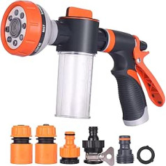 Garden Hose Spray Nozzle + Adapter, Features 8 Water Hose Nozzle, Car Wash Foam Cannon Wash Set, Cleaning Car, Shower, Pet
