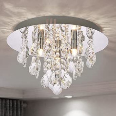 A1A9 Modern Flush Mount Crystal Chandelier, K9 Crystal Droplet Round Chrome Ceiling Lights, Elegant LED Pendant Light for Living Room, Dining Room, Bedroom, Lounge D35 cm (3 Lights)