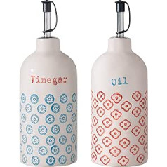 Bloomingville Emma Vinegar Oil Set Retro Vinegar and Oil Bottles Set Diameter 7 Height 20 cm Blue Red Ceramic Set of 2 Holds Approx. 400 ml