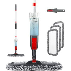 Homgif Floor Mop with Spray Function, Spray Mop for the Home, Kitchen Mop, Floor Cleaning Spray Mop with 450 ml Water Tank and 3 Washable Microfibre Covers, Red