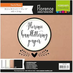 Florence Smooth roku burtu papīrs, balts, ziloņkaula, kraftbrūns un melns, 216 gsm, 60 paka, kvadrātveida, 12 x 12 collas, akvareļu gleznošanai, roku burtiem un citiem