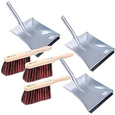 BawiTec Set of 3 Dustpan Set Natural Hair Horsehair Arenga Synthetic Hair Bristles Industrial Hand Brush Dustpan Dustpan Broom Set Dustpan Set (ArengaMix)