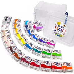 57g Fimo Soft Polymer Modelling Moulding Oven Bake Clay – Full Range of All 30 Colors in Clear Storage Case