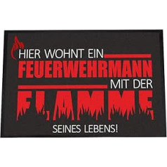 4you Design Doormat Fireman 40 x 60 cm, Funny Saying Hier wohnt.., Dirt Trapper Mat for Friends, Colleagues, Family, Non-Slip Mat, Gift for Christmas, Birthday