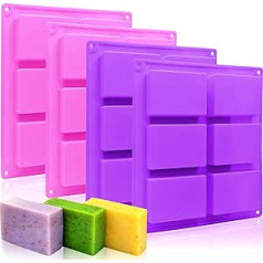 Silicone Soap Mold Set 6 Cavity Rectangle DIY Soap Mold Cake Chocolate Ice Cube Tray (Purple and Pink)