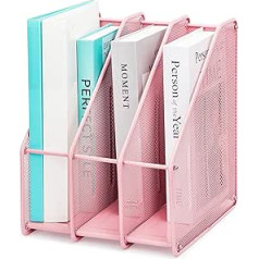 EXERZ Magazine Rack / Grid Metal Triple Desk Folder Holder - 3 Dividers Documents A4 / Storage Folder / File Folder / Organiser / Magazine File / Bookend