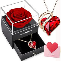 Willuck Stabilised Rose Preserved Rose with Red Crystal Heart Necklace, Eternal Rose with Ruby Pendant 925 Silver for Women, Valentine's Day, Mother's Day, Anniversary, Wedding for Her