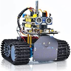 KEYESTUDIO Smart Robot Car Kit V2.0 savietojams ar Arduino IDE elektronisko konstrukcijas komplektu ar mikrokontrolleri, līnijas izsekošanas moduli, ultraskaņas sensoru, Bluetooth moduli, automašīnas robotu bērniem