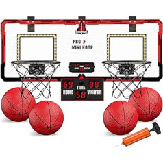 HYES 2 spēlētāju mini basketbola grozs bērniem, basketbola grozu komplekts istabai ar 4 bumbu sūkņiem, iekštelpu birojs, mājas, āra basketbola dēlis, sienas stiprinājums, sporta rotaļlieta, basketbola dēlis, sarkans