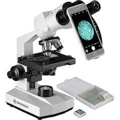 Bresser biologisches Durchlicht-Mikroskop, Erudit Basic Bino 40x-400x, Grob- und Feinfokussierung, sowie Kreuztisch (koaxial), LED (Batterie oder Akku), Abbe-Kondensor, viedtālruņa ligzda un koffer