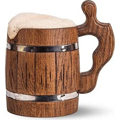 Handmade Rustic Wooden Beer Mug Real Oak Eco Friendly Stainless Steel 600ml Brown 4 - Etno Motif Wooden Viking Beer Mug Irish Retro Halloween Mug Cowboys