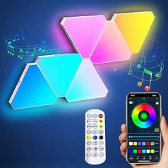 Amailtom LED Triangle Wall Light, LED Panel Wall Real RGBIC Gaming Lighting with Remote Control and 6 Connection Ports, LED Panels Decorative Gaming App Control Music Sync for Gaming Setup Live Stream, 6