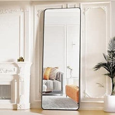 Koonmi Standing Mirror with Rounded Corners, 53 x 163 cm, Round Corners, Full Body Mirror with Stand, Large Floor Standing Mirror, Full Body Mirror, Wall Hanger for Bedroom, Living Room, Black