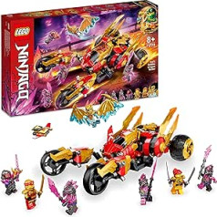 LEGO 71773 Ninjago Kais Gold Dragon Raider komplekts ar automašīnu un motociklu rotaļlietu, ieskaitot piestātni un Golden Cole mantoto figūru, rotaļlieta bērniem no 8 gadu vecuma