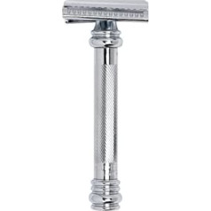 MERKUR Safety Razor 39C | Barber Pole Bevel Cut Gloss Chrome | Two Piece Razor with Oblique Cut | Closed Comb | Ideal for Wet Shaving | Brass Handle | Made in Germany