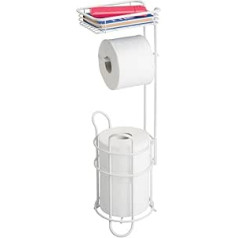 mDesign Toilet Roll Holder, Elegant Metal Toilet Paper Roll Holder, Toilet Roll Holder with Shelf, Convenient Storage for the Bathroom, matt white