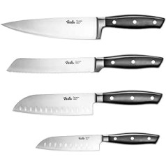 Fissler profesionālais nažu komplekts 4 daļ., speciāls asmens kalts nerūsējošais tērauds — ass, nerūsējošs, virtuves nažu komplekts ar 1 pavāra nazi / 2 Santoku naži / 1 maizes nazis, virtuves nazis